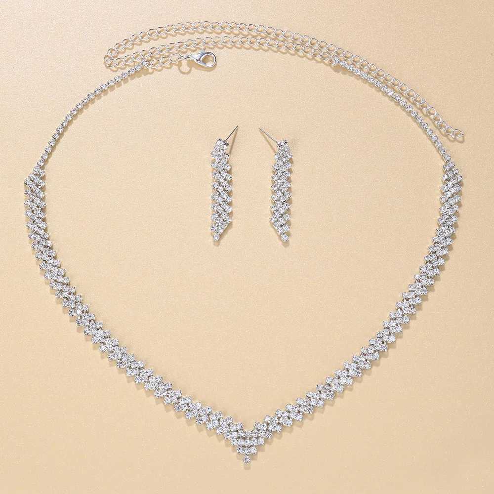 Lozenge Necklace Earrings Set Women Bridal Accessories Statement African Fashion Rhinestone Aesthetic Wedding Jewelry Decoration Z250607