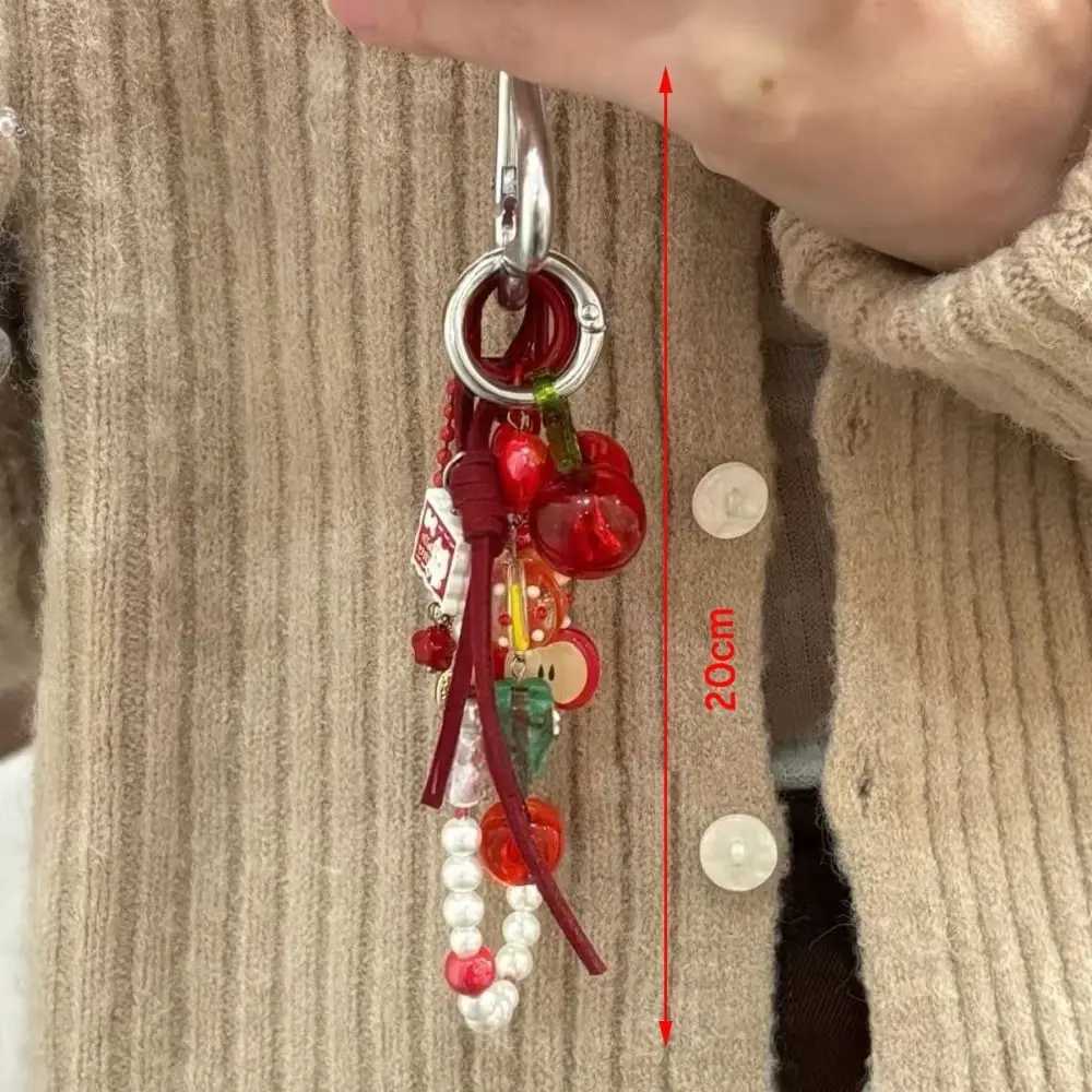 Sweet Red Apple Cherry Keychain Handmade DIY Backpack Pendant Acrylic Beaded Bag Charm XJ250607
