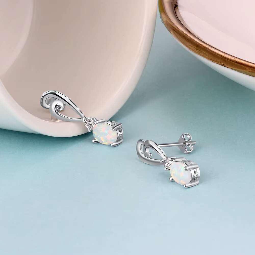 Genuine 925 Sterling Silver Love Heart Opal Dangle Earrings for Women Fine Jewelry Party Birthday Earrings