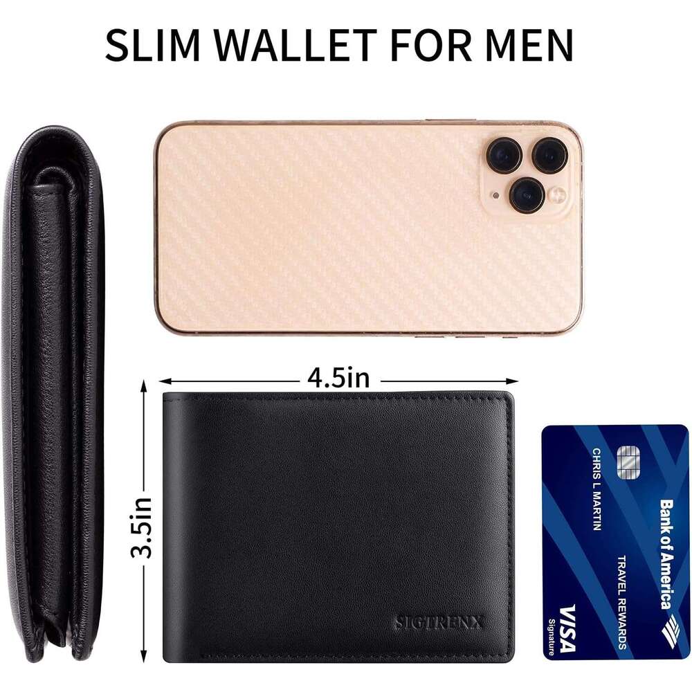 MASA Genuine Leather Mens Wallets Bifold Rfid Blocking with 2 ID Windows