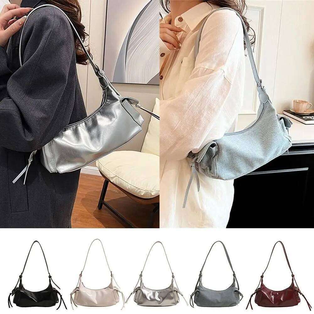 Creative Gift Large Capacity Shoulder Bag PU Y2K Handbag Haruku Sier Color Clutch Purse Shopping
