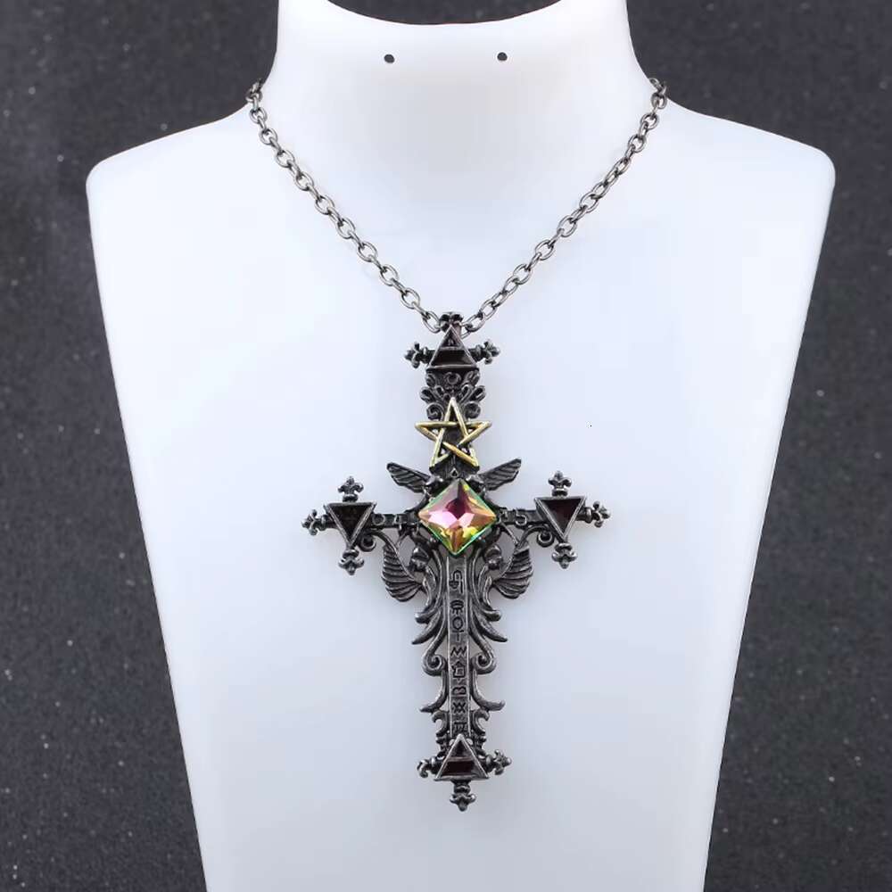 New Vintage Product Cross Pendant Necklace Fashion Women Gift Necklace Cross Drilled Crystal Pendant Necklace