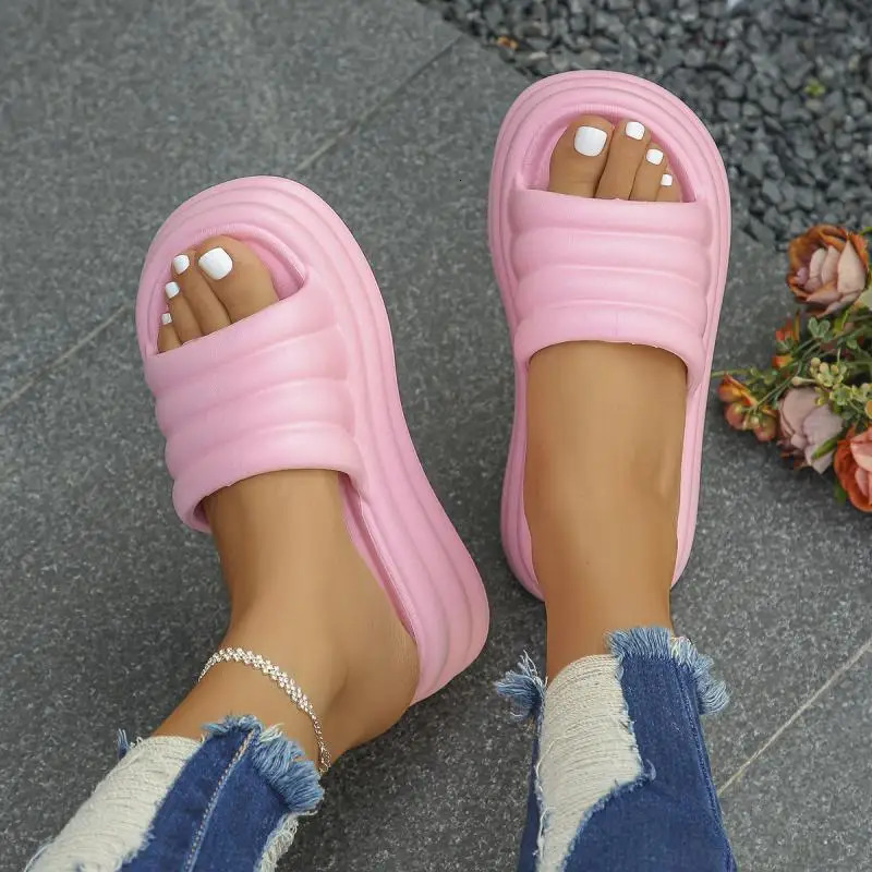 sexy pink Platform Wedges Slippers women Fashion Thick Beach slides 2024 summer High Quality woman EVA Non-Slip Outdoor Sandals 250605