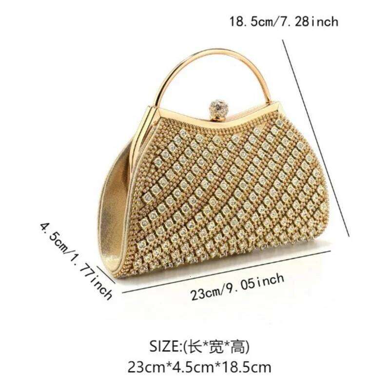 Gold Crystal Sequined Evening Women's Half Moon Sier Clutch Purse Dia Formal Wedding/Birthday Party Hand Bag