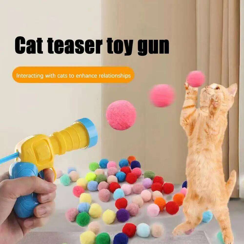 Cat Interactive Launch Training Toy For Kitten Creative Mini Shooting Gun Games Stretch Plush Ball Toys Pet Supplies