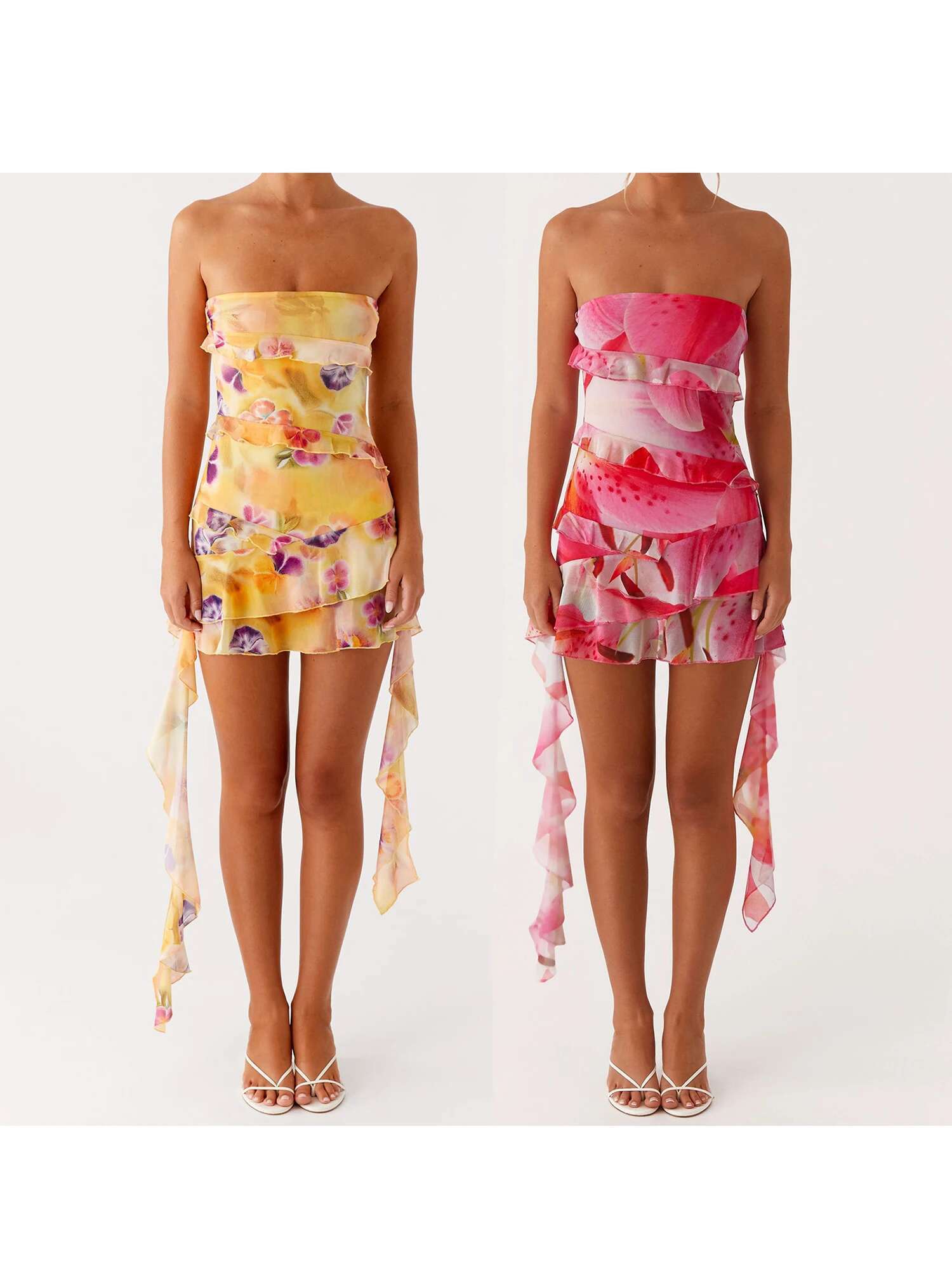 Women Off Shoulder Maxi Dress Boho Floral Print Ruffle Hem Beach Party Dress with Slit for Vacation Evening Wear