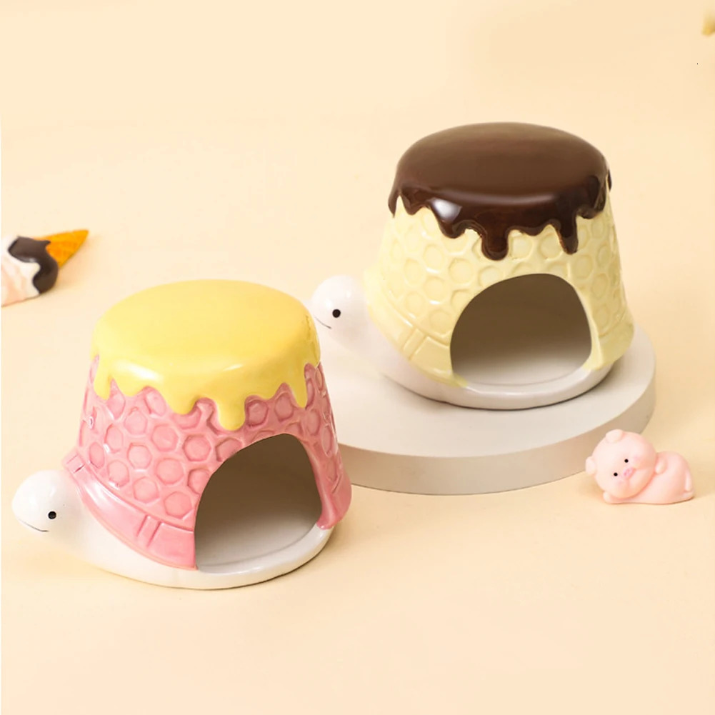 Lovely Pottery Hamster House Pet Bed Hideout Hut Hamster Gerbil House Sleeping Bed for Summer Small Pet Cooling Shed House 250604