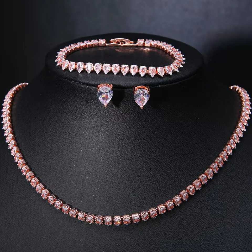 Fashionable Classic Water Drop Zircon Necklace Earring Three-piece Set Dinner Wedding Party Dress Accessories Z250607