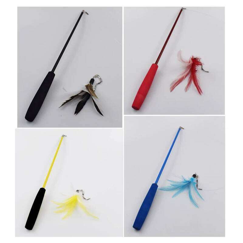 Cat Wands Three-section Telescopic Fishing Pole Wand Kitten Funny Catcher Rod Interactive Stick Teaser Toys