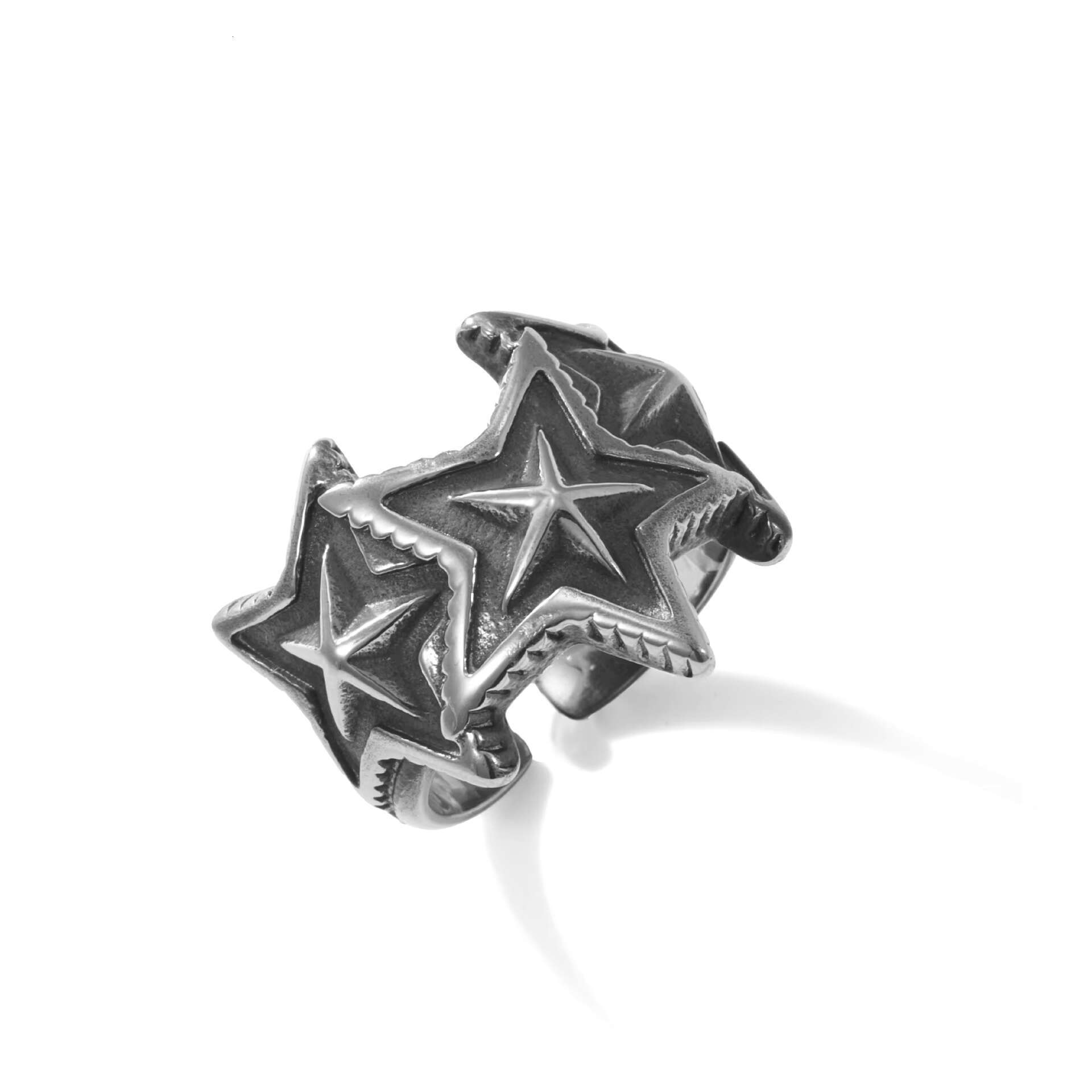 Pentagram Star Ring Retro Trend Ins Fashion Personalized Openings Stainless Steel Punk for Men Women for Wedding Engagement Gift