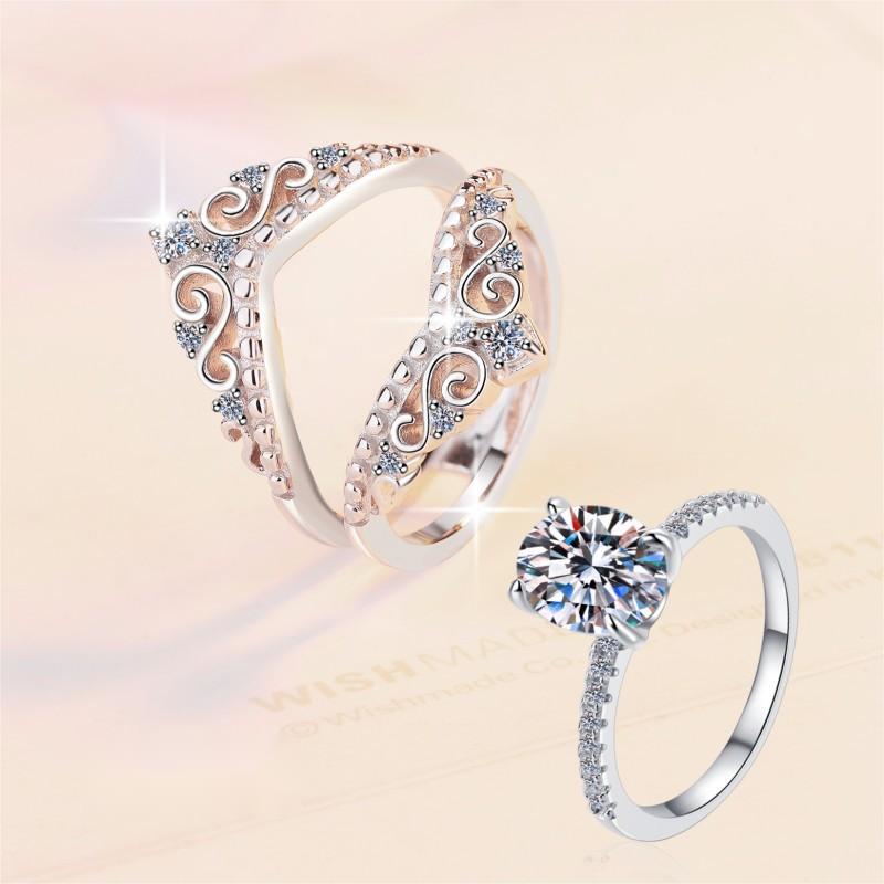 Trendy Moissanite Ring in S925 Sterling Silver, Crown Design, Wide Band, Perfect for Engagements and Weddings, Fashionable Jewelry for Women, Cross-Bo