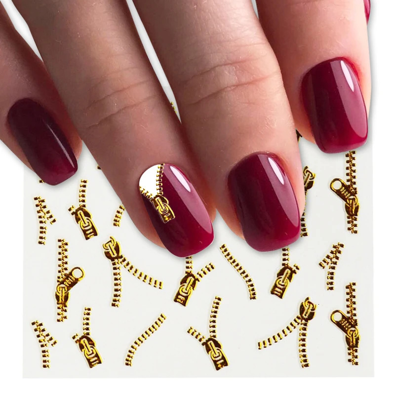 1sheets Gold Zipper 3d ns Nail Art Stickers Decals Manicure Decor Tools DIY Tips Fashion Accessories LAXF6021 250605