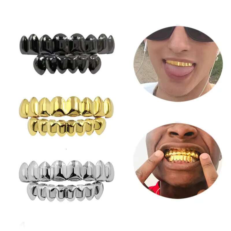 Unisex Hip Hop Copper Electroplated 18K Gold Braces Upper Teeth 8 Lower Teeth 8 Fashion Punk Body Jewelry Wholesale