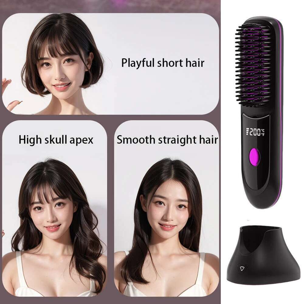 Cordless Ceramic Heated Hot Brush Rechargeable Travel Straightener Portable Straightening Comb For Smooth Frizz-Free Hair