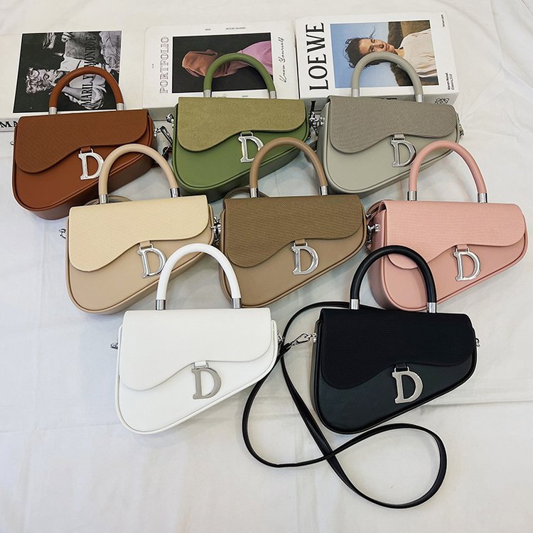 New style female bag trend letter saddle bag carry half round texture one shoulder sling box bag