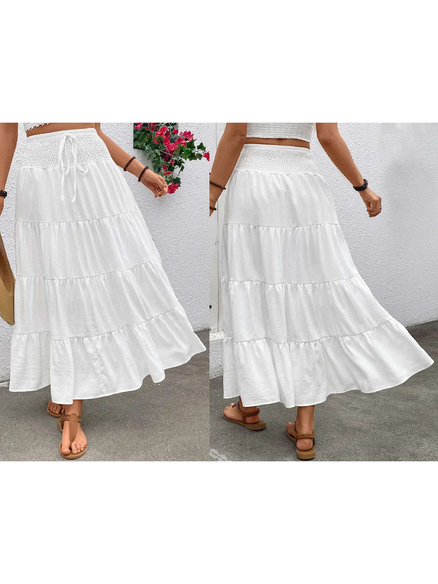 Ladies Stylish High-waisted Skirt with Bohemian Flair and Ruffled Detailing Perfect for Summer Beach Getaways and Urban