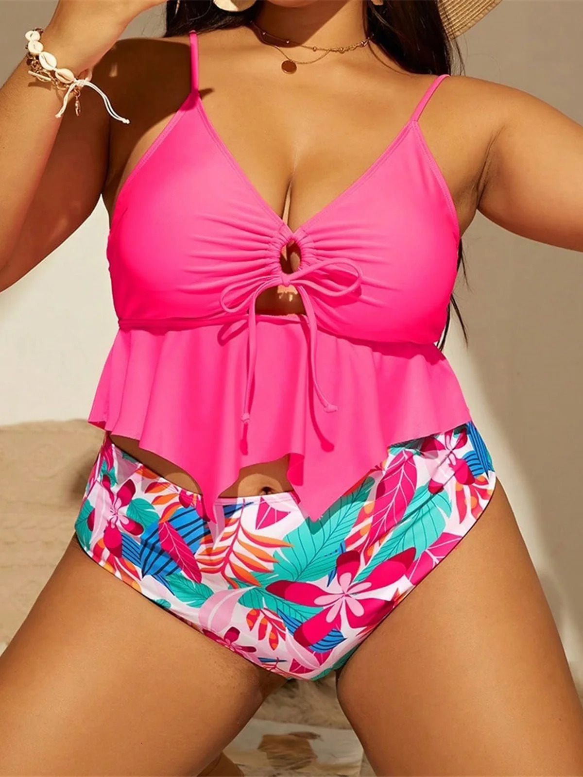 0XL 4XL Printed Bikini Large Size Swimwear Plus Women Swimsuit Female Twopieces set Bather Bathing Suit K6713 250603