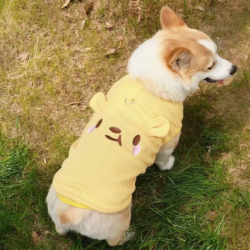 T00409 Cotton soft solid color base bow embroidered T-shirt cat dog Bichon Yorkshire pet clothes