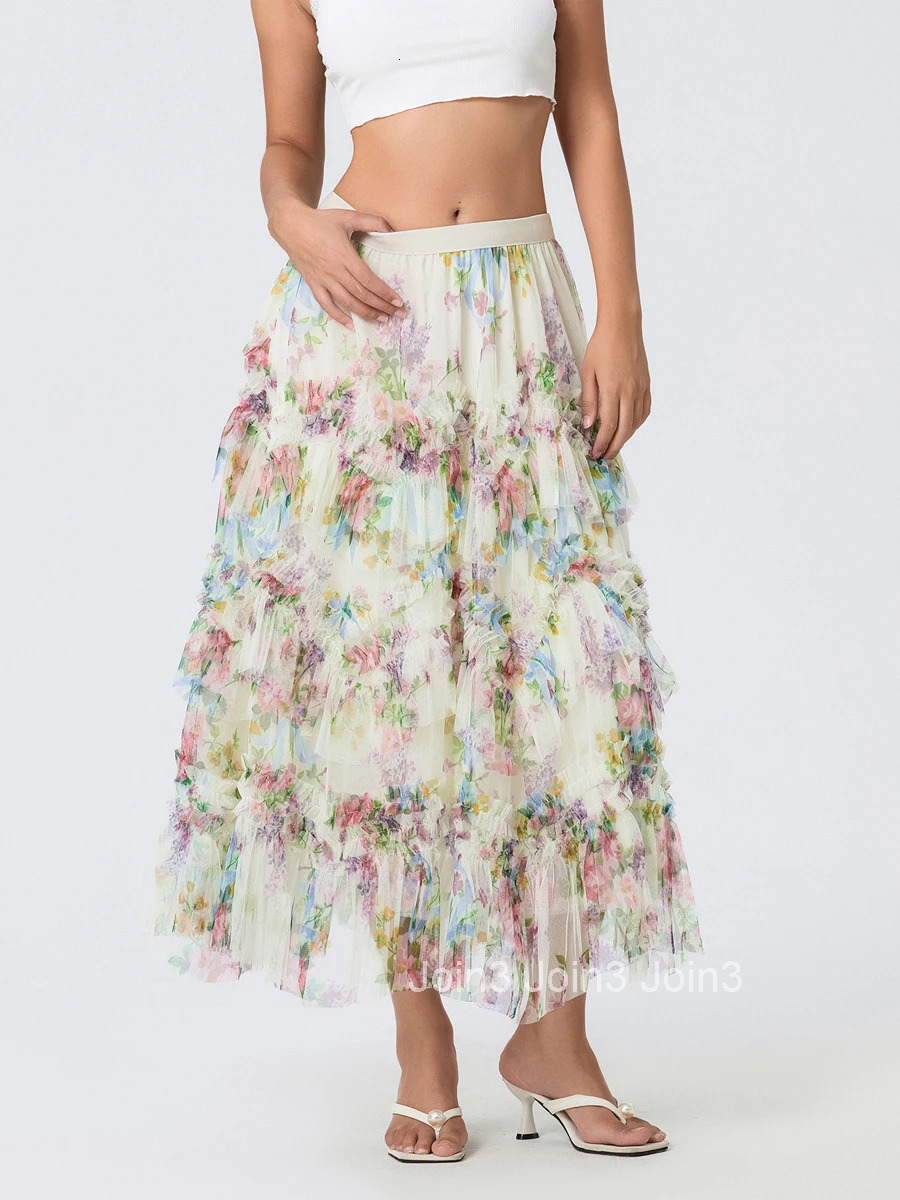 Womens Boho Chic Maxi Skirt with Vintage Floral Print Elastic Waistband and Flowy A-line Silhouette for Vacation Date