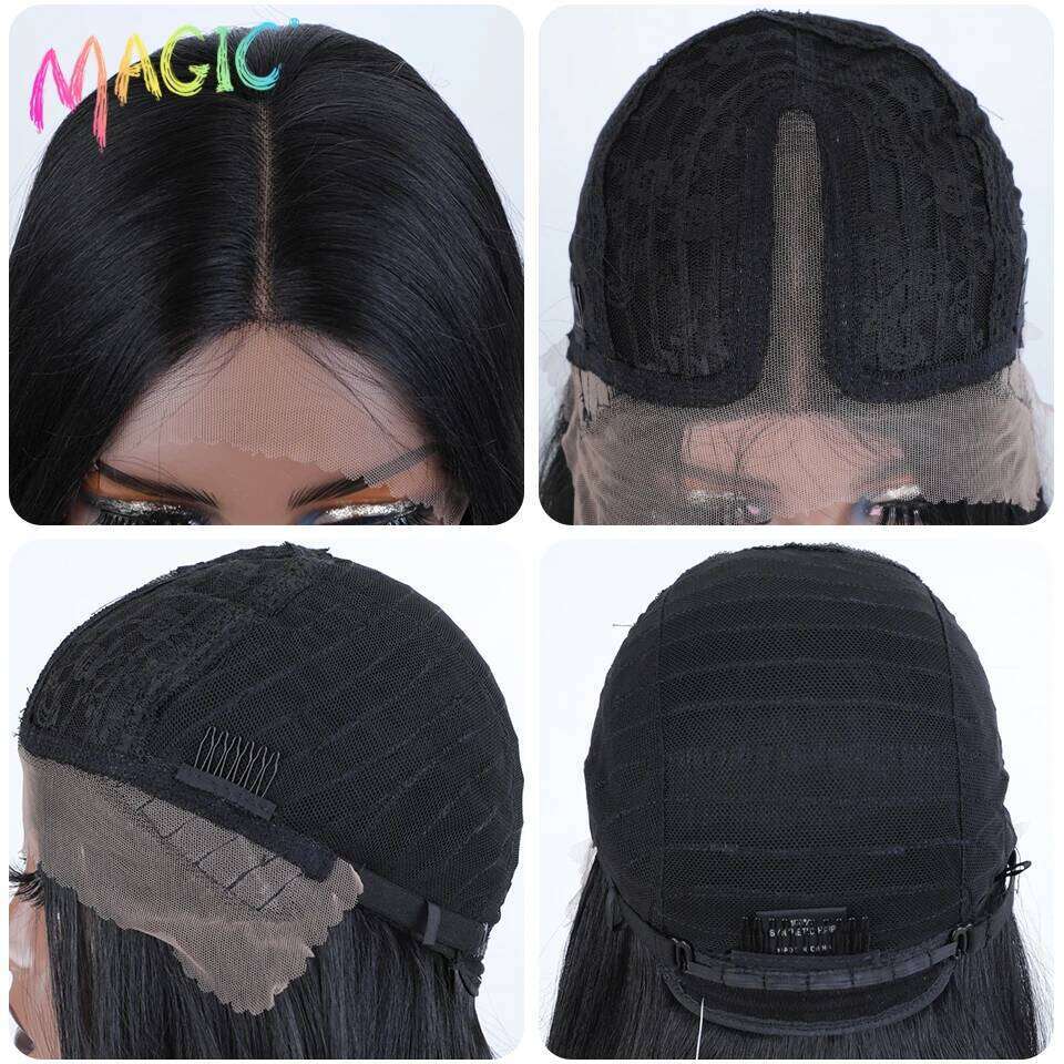 NAMM Magic Synthetic Front Wigs For Women Straight 28 Inche Bob Ombre Brown Blonde White Lace Glueless Cosplay Wig