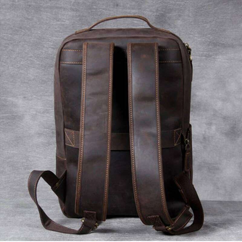 Designer Bag Vintage Crazy Horse Genuine Men Backpack Laptop Leather Daily Bagpack Male Rucksack Trave Hiking Knapsack Large