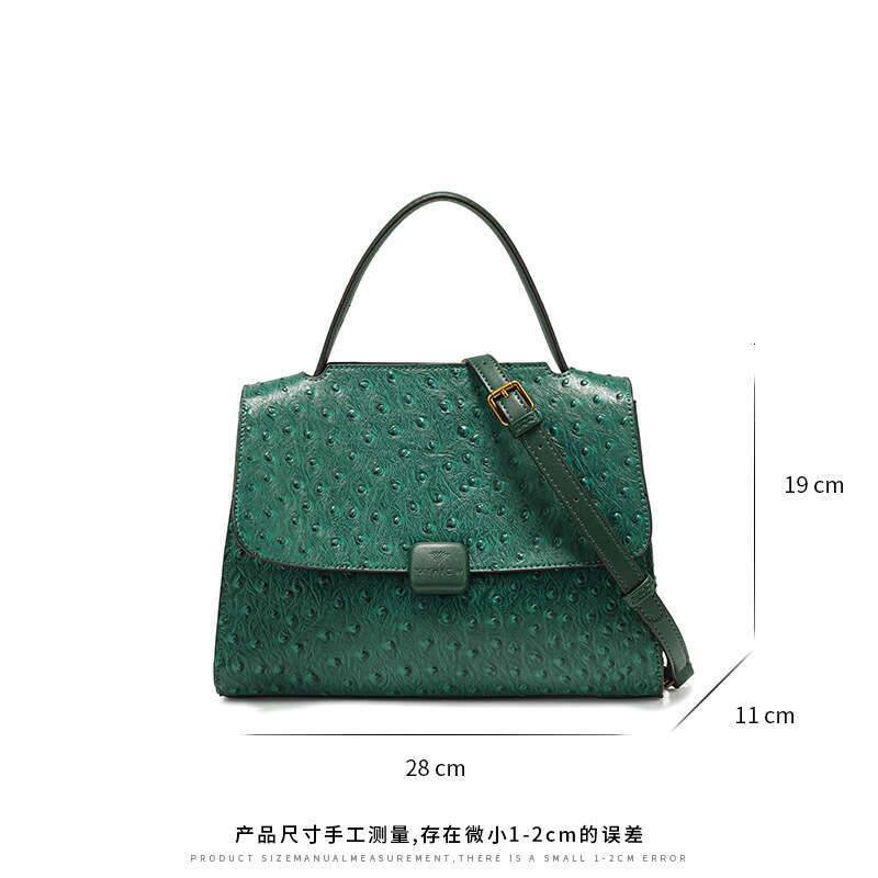 New Design Large Capacity Single Shoulder Crossbody Bag for Women Luxurious Elegant Green Ostrich Grain Embossed Leather Handbag