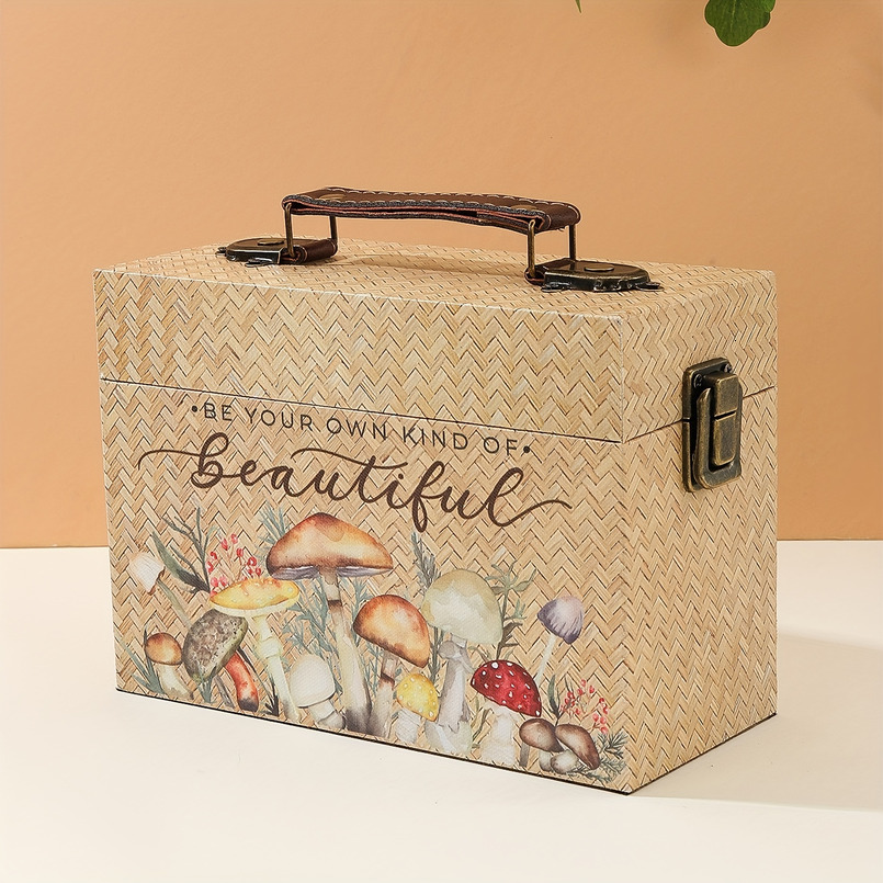 Bamboo Style Wooden PU Storage Box - Art Craft Organizer, Suitable for Miscellaneous Items and Unique Gifts, Yellow