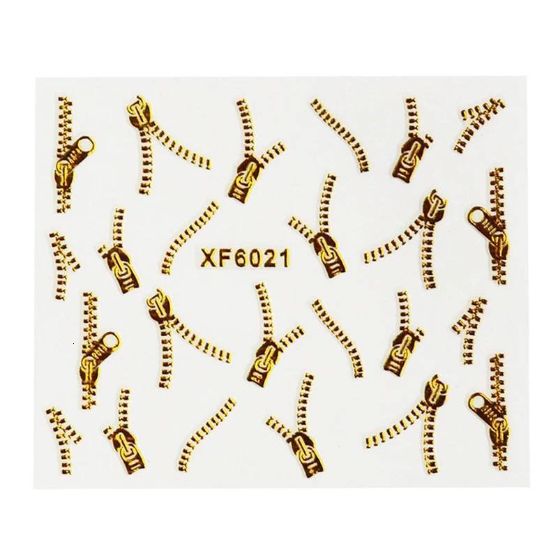 1sheets Gold Zipper 3d ns Nail Art Stickers Decals Manicure Decor Tools DIY Tips Fashion Accessories LAXF6021 250605