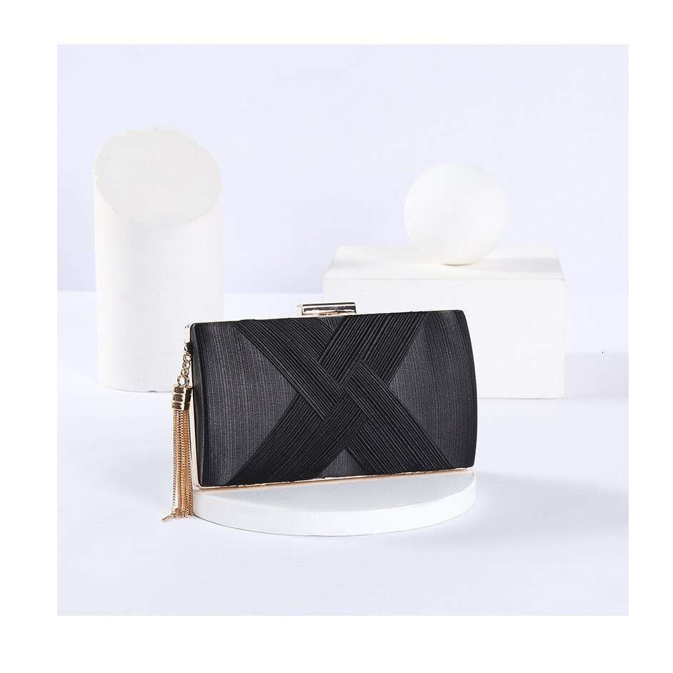 Silky Satin Woven Tassel Evening Clutch Women Chain Banquet Bag Stylish Handbag for Girls GUHUISHU