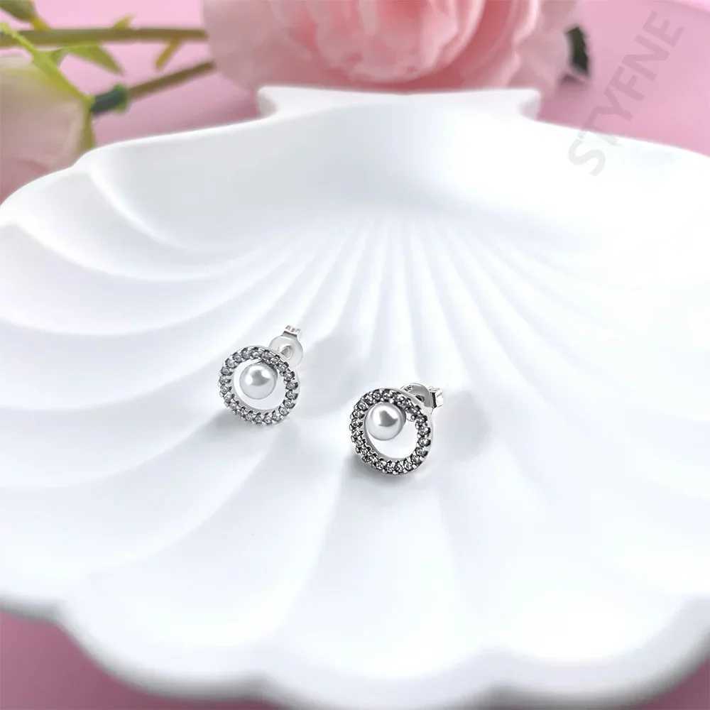 925 Sterling Silver Pearl Pav Halo Stud Collarbone Necklace Earrings Ring Jewelry Set for Women Luxury Boutique Jewelry Gift Z250607