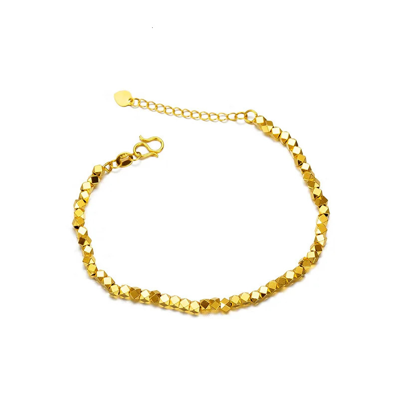 Real 18K Gold Chain Bracelet for Women Pure Adjustable Trendy Laser Beads Chain for Women Fine Jewelry Gift 250604