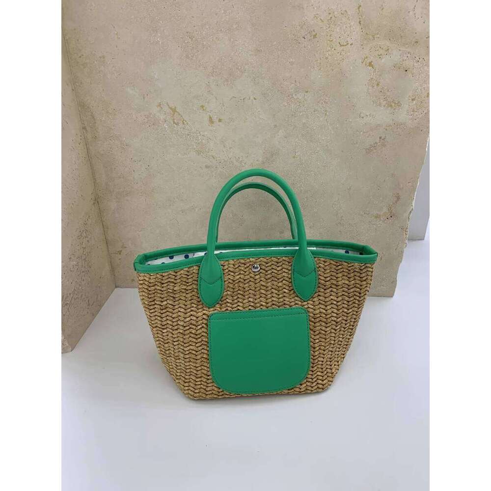 Straw Woven Basket Artistic Patchwork Color Block Pastoral Style Tote Bag Large Capacity Casual Handbag