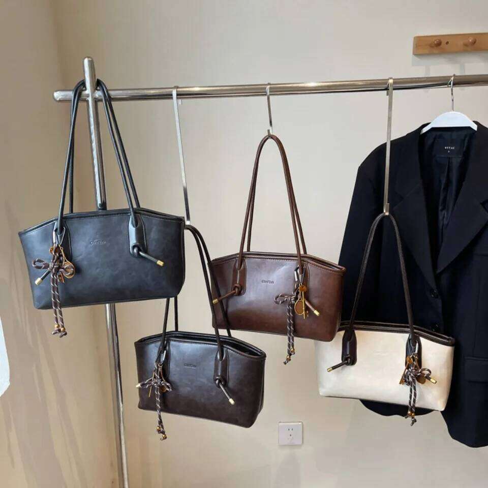 HIgh Quality PU Leather Shoulder Bags For Women 2025 Y2K Trend Female Underarm Handbags And Purses Retro Tote Commuting Bag