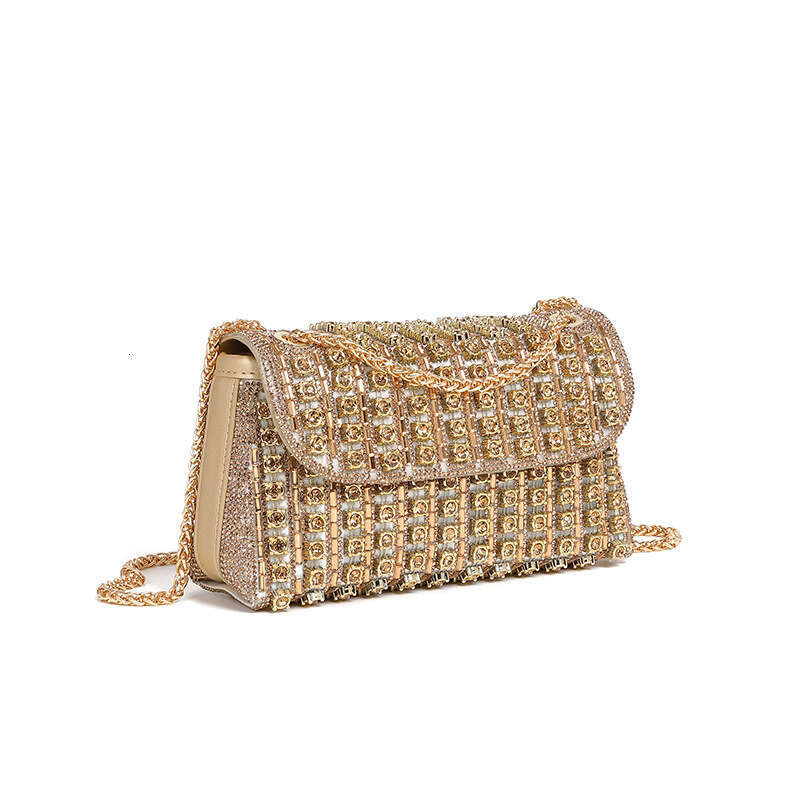 New Full Evening High-end Sparkling Diamond Chain Small Square Underarm Shoulder Crossbody Banquet Bag