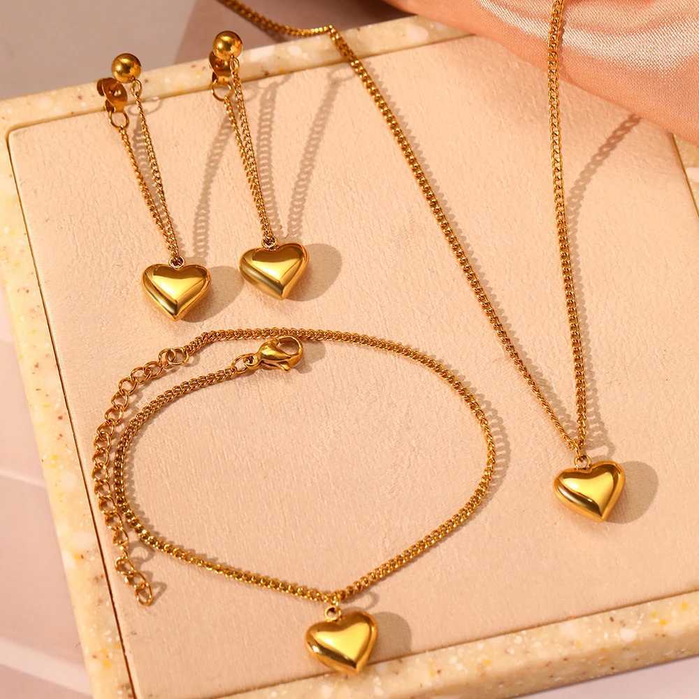 Stainless Steel Necklace Earring Set Necklace Cubic Peach Heart Pendant Fashion Necklace For Women Jewelry Banquet Gift Z250607
