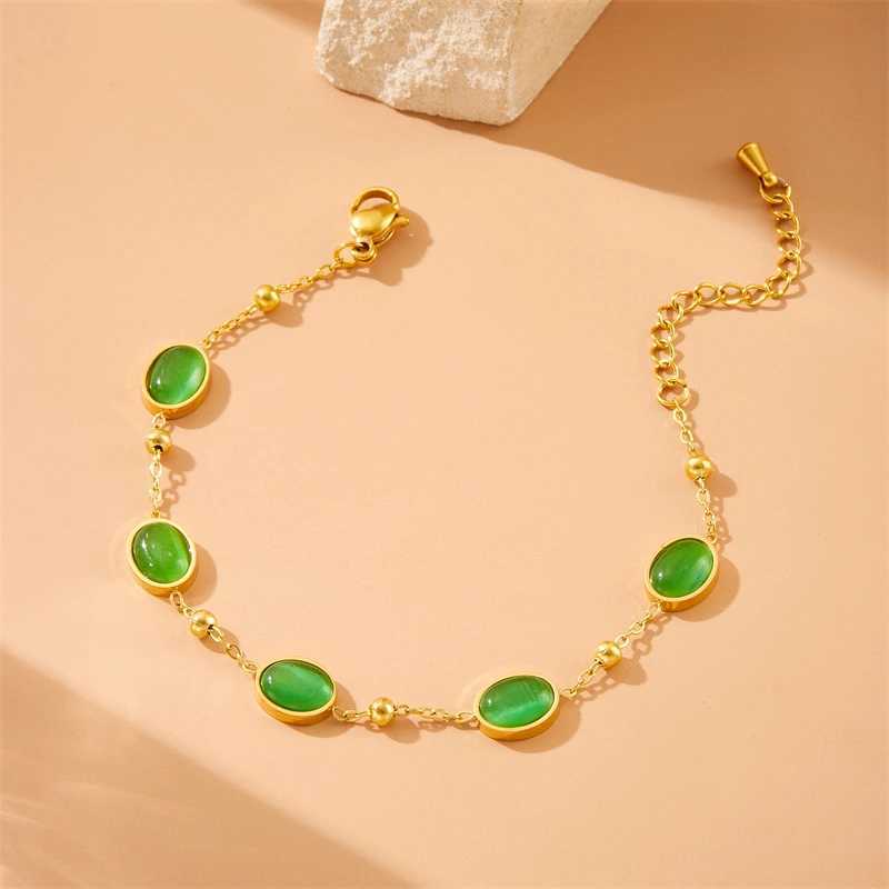DIEYURO 316L Stainless Steel Green Oval Rhinestone Necklace Earring Set Trend Non-fading Elliptical Geometry Jewelry Set Z250607