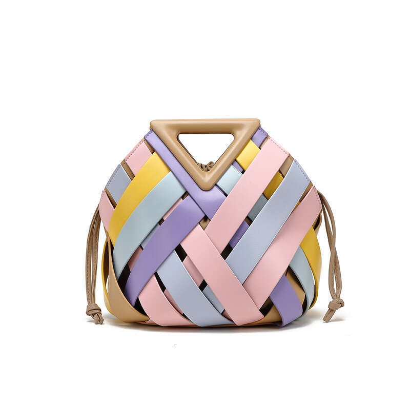 Large Capacity Woven Women's Handbag New Triangle Magnetic Hollow Crossbody Shoulder Fashion Mother-Daughter Bag