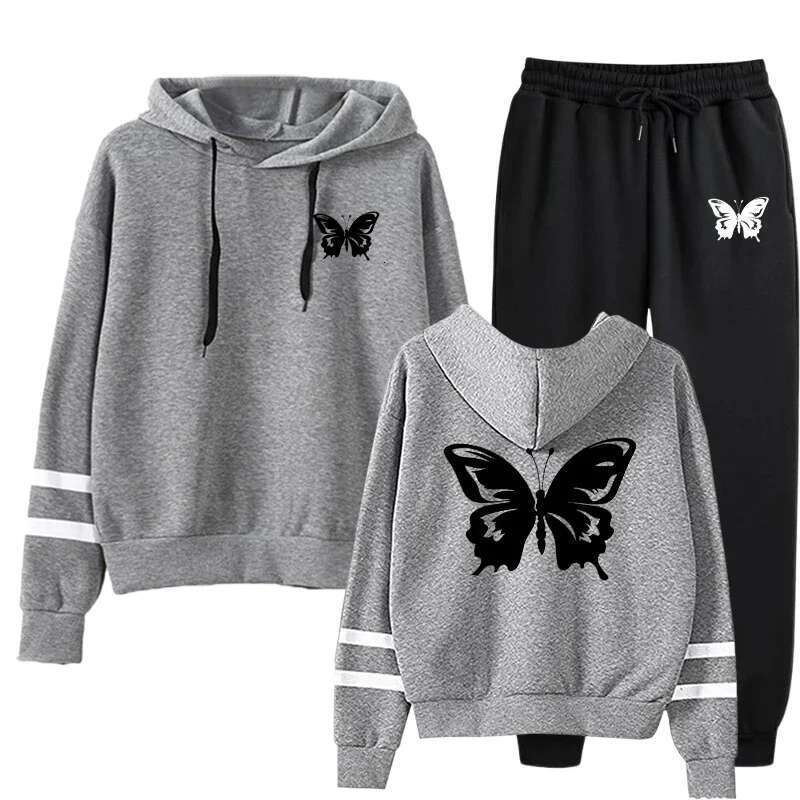 Quality Womens Tracksuit Fashion Print Hooded Sweatshirt+Pants 2 Pcs Set Outdoors Casual Street Clothing Sports Jogging Outfits
