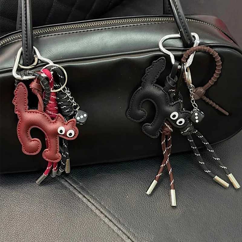 Ins Leather Cute Cat Doll Keychain Pendant Woven Hanging Decoration Couple Doll Cute Gift Holiday Phone Headphone Bag Pendant XJ250607
