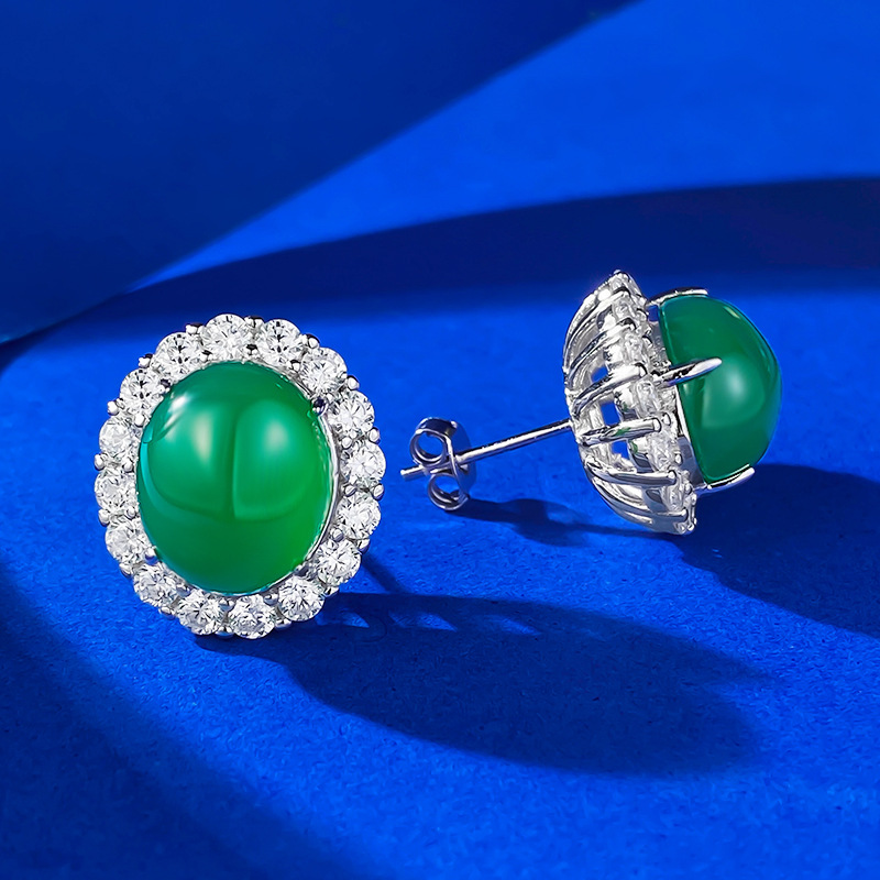 2025 Choucong Gorgeous Socialite Stud Earrings Luxury Jewelry Pure 100% S925 Sterling Silver Green Jade White CZ Diamond Lady Princess Earring For Lov