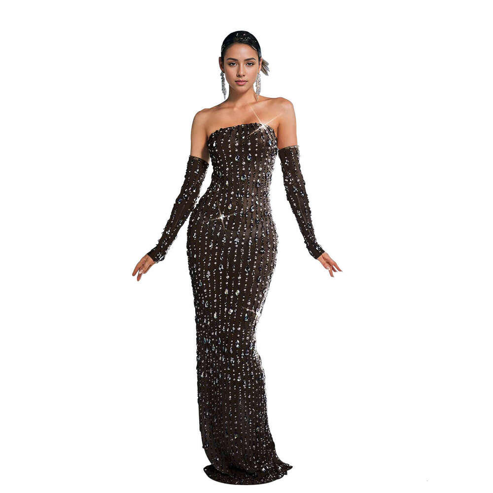 European and American Fashion Women's Rhinestone Off-Shoulder for Banquet Dinner Party Gown Long Dress 2025 New Elegant Unique Clothing