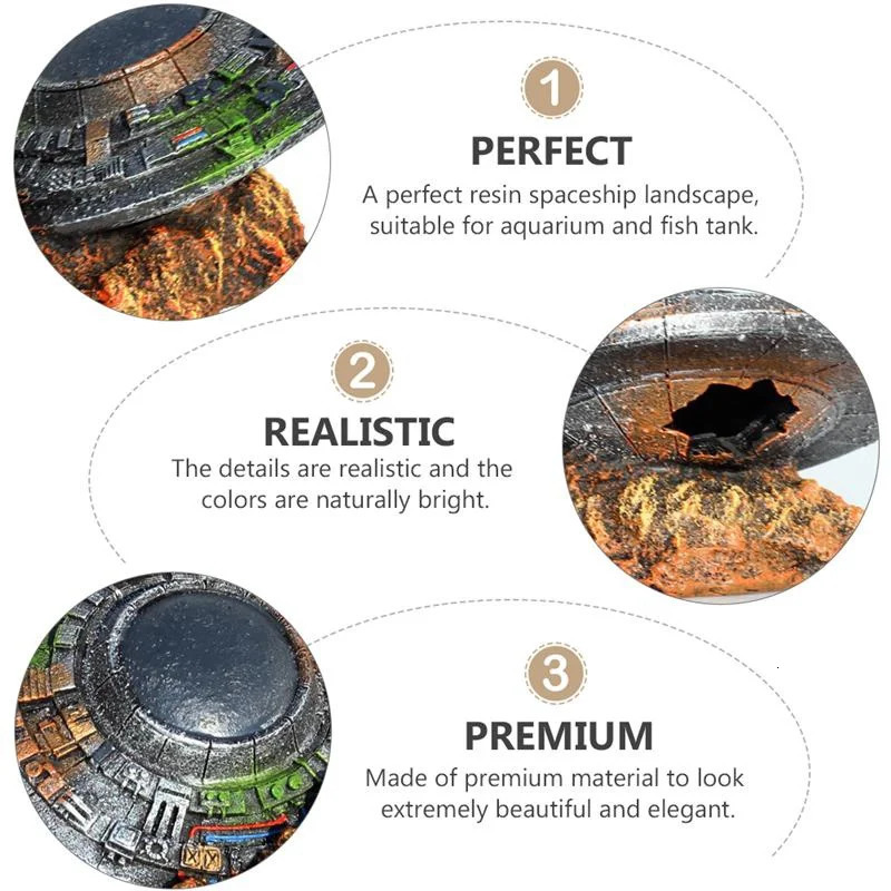 1Pc Emulation UFO Wreck Aquarium Landscaping Decorations Spaceship Resin Craft Fish Tank Ornament 250604