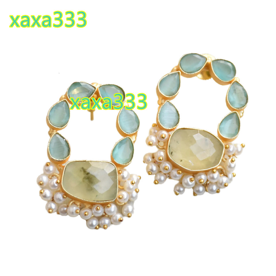 Handmade Womens Trendy Earrings Gold Plated Brass Jewelry With Semi-Precious Stones Natural Crystal Unique Stud Earrings Design
