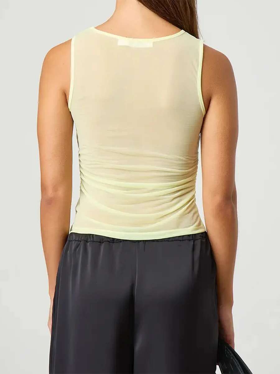 Womens Casual Sleeveless V-neck Ruffle Hem Solid Color Tank Top Summer Loose Fit Flowy Camisole Blouse Shirt