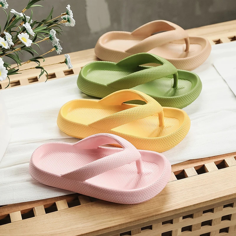 Flip Flops Summer Casual Thong Beach Slippers Outdoor Beach Sandals EVA Flat Platform Comfy Shoes Women Couple Thick Soled 250605