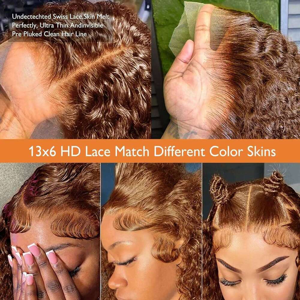 NAMM Curly wigs Transparent Lace Front Chocolate Brown 13x4 13x6 Brazilian Deep Wave Frontal Human Hair Wig for Women Pre Plucked