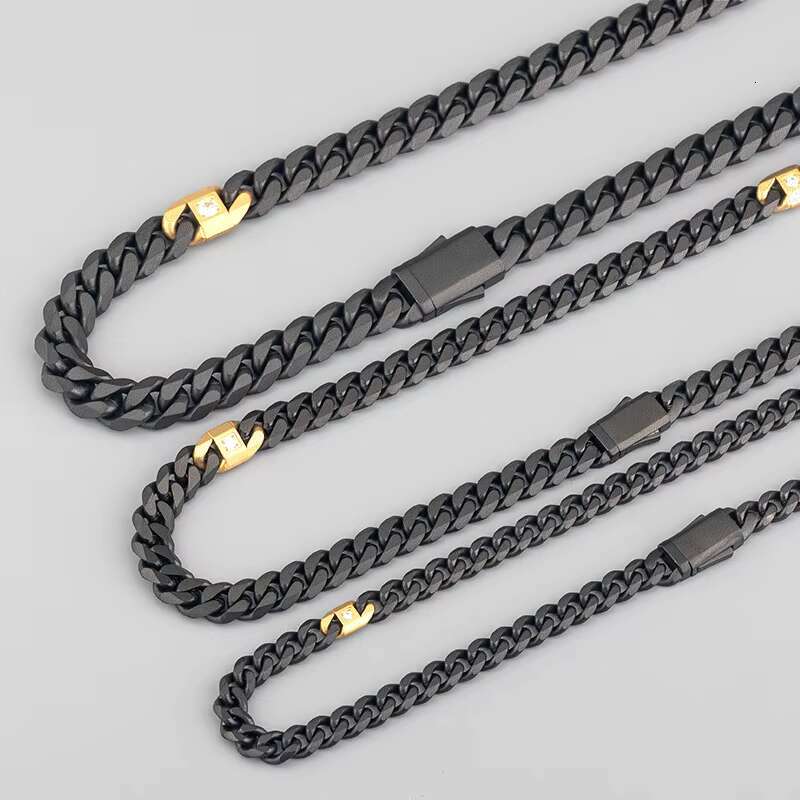 Men's Hip Hop Style 925 Silver Black Gold Plated Diamond Pendant Necklace 925 Silver Miami Sandblasted Black Cuban Linklace