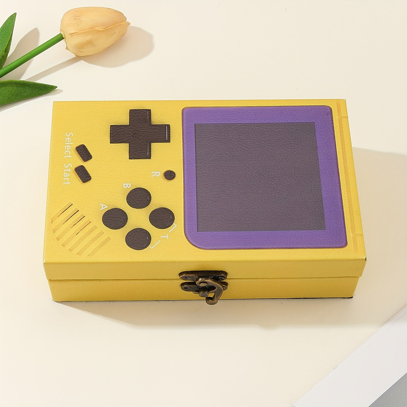 Stylish Wooden PU Console, Unique Design with Matching Storage Box - Artistic Home Decor and Personal Item Organizer, Yellow, Game Room Decoration