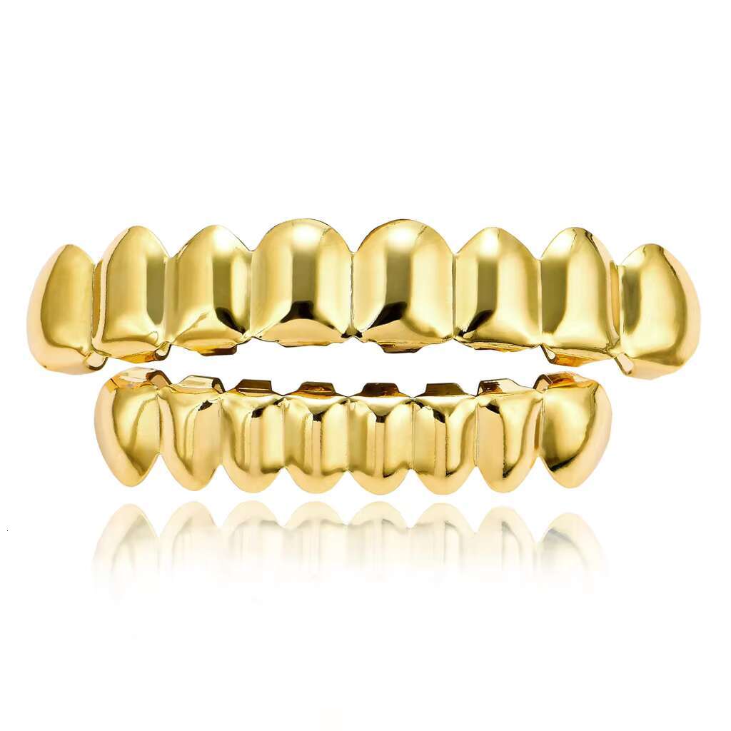 Unisex Hip Hop Copper Electroplated 18K Gold Braces Upper Teeth 8 Lower Teeth 8 Fashion Punk Body Jewelry Wholesale