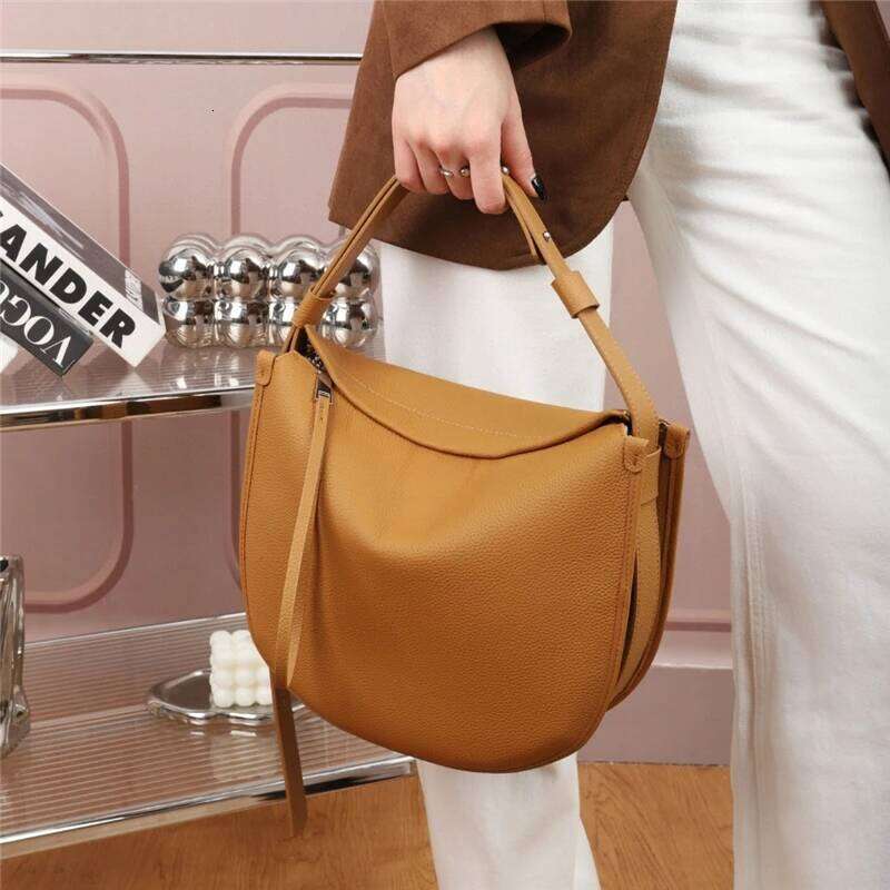 Burminsa Cowhide Genuine Leather Crescent Shoulder Bags For Women Designer Crossbody Shopper Tote Ladies Handbags